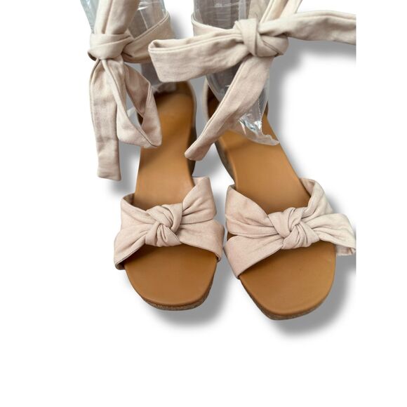 UGG Beige Linen and Suede Ankle Tie Wedge Sandals Women’s Size 10 EUC - Picture 7 of 11